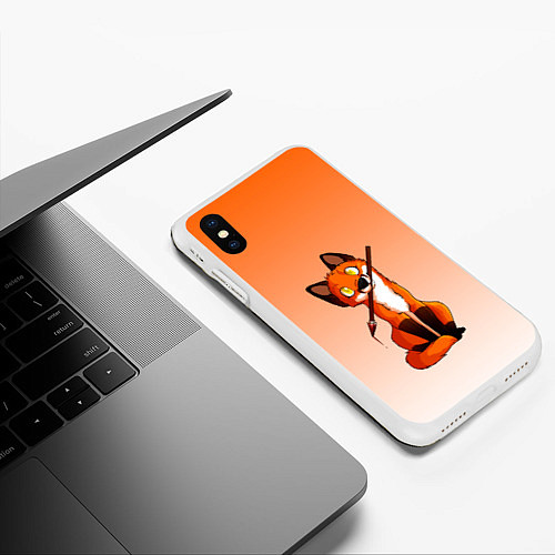 Чехол iPhone XS Max матовый Лисенок с кисточкой художник / 3D-Белый – фото 3