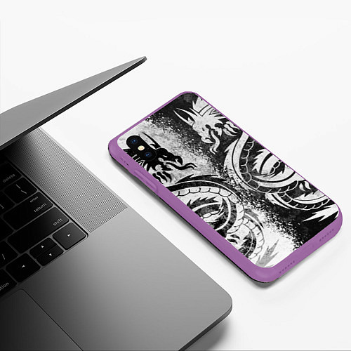 Чехол iPhone XS Max матовый ДРАКОНЫ DRAGONS / 3D-Фиолетовый – фото 3