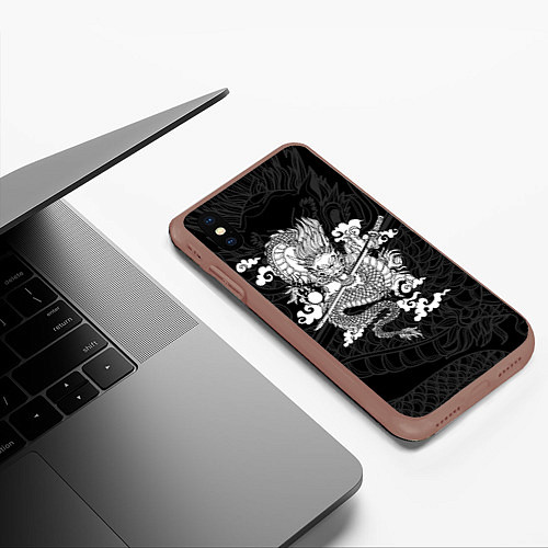 Чехол iPhone XS Max матовый ДРАКОН DRAGON / 3D-Коричневый – фото 3