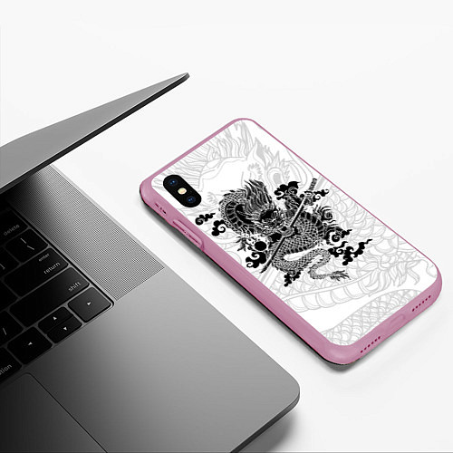 Чехол iPhone XS Max матовый ДРАКОН DRAGON / 3D-Розовый – фото 3