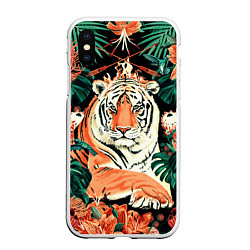 Чехол iPhone XS Max матовый Огненный Тигр в Цветах, цвет: 3D-белый