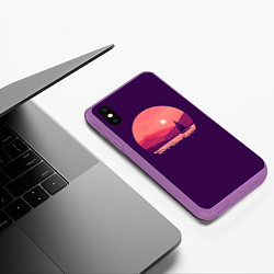 Чехол iPhone XS Max матовый Закат на озере, цвет: 3D-фиолетовый — фото 2