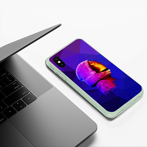 Чехол iPhone XS Max матовый Полигональный космонавт / 3D-Салатовый – фото 3