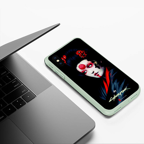 Чехол iPhone XS Max матовый Cyberpunk 2077 самурай / 3D-Салатовый – фото 3
