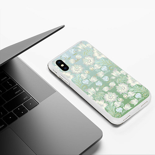 Чехол iPhone XS Max матовый Цветочный узор / 3D-Белый – фото 3