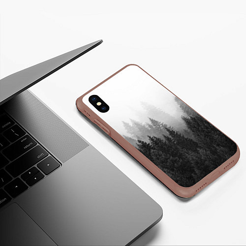 Чехол iPhone XS Max матовый Туманный лес / 3D-Коричневый – фото 3