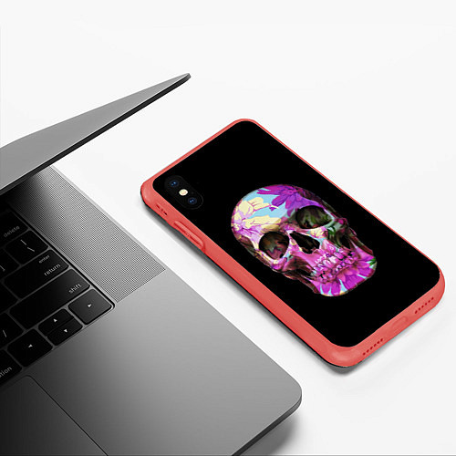 Чехол iPhone XS Max матовый Черепа и цветы / 3D-Красный – фото 3