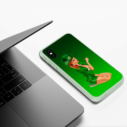 Чехол iPhone XS Max матовый Девушка лепрекон в зеленом / 3D-Салатовый – фото 3