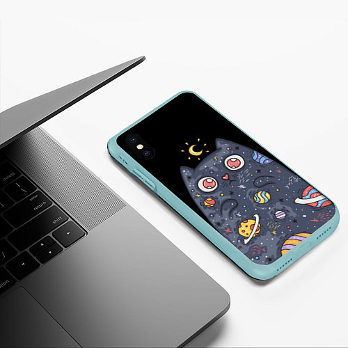 Чехол iPhone XS Max матовый КОСМИЧЕСКИЙ КОТ / 3D-Мятный – фото 3