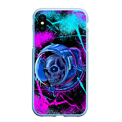 Чехол iPhone XS Max матовый Неоновый череп, цвет: 3D-голубой