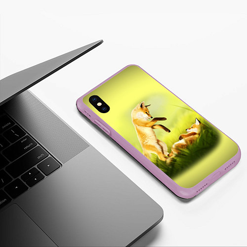 Чехол iPhone XS Max матовый Лисята / 3D-Сиреневый – фото 3