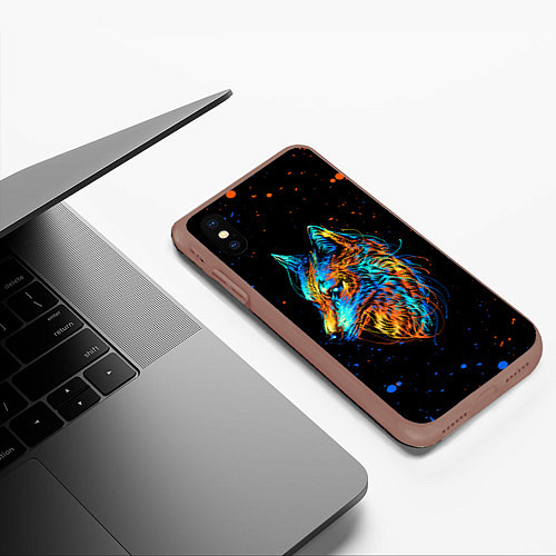 Чехол iPhone XS Max матовый КРАСОЧНЫЙ ВОЛК / 3D-Коричневый – фото 3