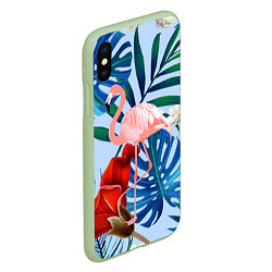 Чехол iPhone XS Max матовый Фламинго в папоротнике, цвет: 3D-салатовый — фото 2