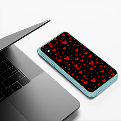 Чехол iPhone XS Max матовый Красные сердца, цвет: 3D-мятный — фото 2