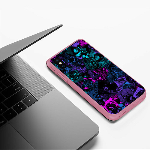 Чехол iPhone XS Max матовый Neon Ahegao / 3D-Малиновый – фото 3