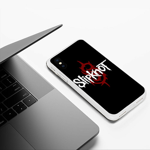 Чехол iPhone XS Max матовый Slipknot Надпись / 3D-Белый – фото 3