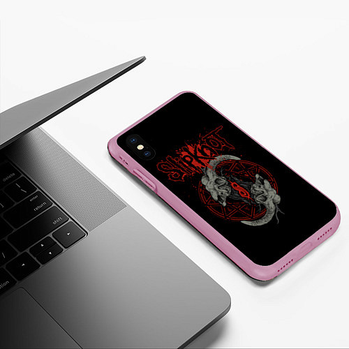 Чехол iPhone XS Max матовый Slipknot Черепа / 3D-Розовый – фото 3