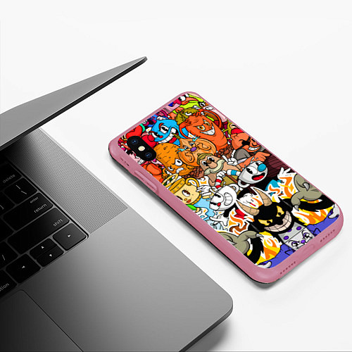 Чехол iPhone XS Max матовый CUPHEAD / 3D-Малиновый – фото 3