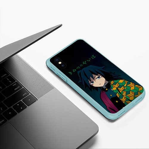 Чехол iPhone XS Max матовый Гию Томиока Kimetsu no Yaiba / 3D-Мятный – фото 3