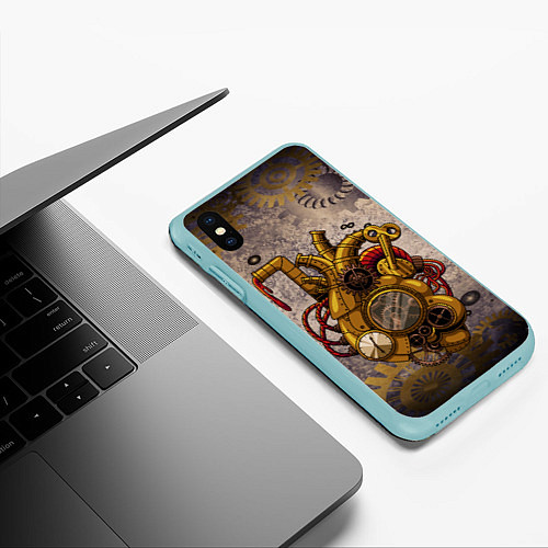 Чехол iPhone XS Max матовый Механическое сердце / 3D-Мятный – фото 3