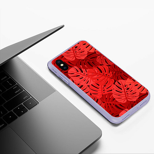 Чехол iPhone XS Max матовый Тропические листья Монстера / 3D-Светло-сиреневый – фото 3
