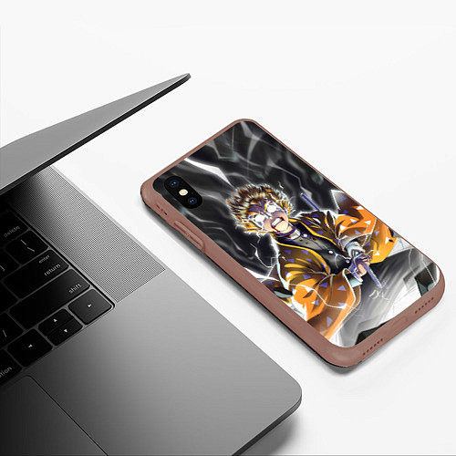 Чехол iPhone XS Max матовый ЗЕНИЦУ ZENITSU KNY / 3D-Коричневый – фото 3