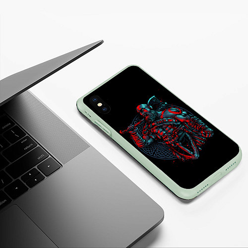 Чехол iPhone XS Max матовый Brutal Kratos / 3D-Салатовый – фото 3