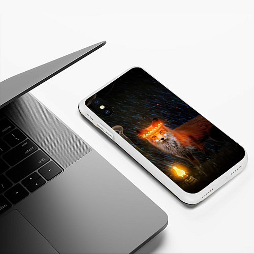 Чехол iPhone XS Max матовый Лиса с огненной короной / 3D-Белый – фото 3
