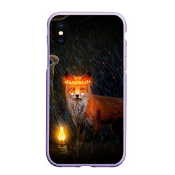 Чехол iPhone XS Max матовый Лиса с огненной короной, цвет: 3D-светло-сиреневый