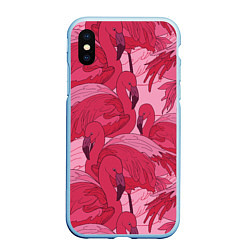 Чехол iPhone XS Max матовый Розовые фламинго, цвет: 3D-голубой