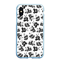 Чехол iPhone XS Max матовый Акварельные панды паттерн, цвет: 3D-голубой