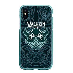 Чехол iPhone XS Max матовый Valheim шлем с рогами, цвет: 3D-мятный