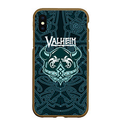 Чехол iPhone XS Max матовый Valheim шлем с рогами, цвет: 3D-коричневый