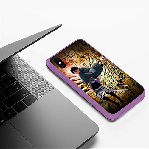 Чехол iPhone XS Max матовый Грозный солдат Эрен / 3D-Фиолетовый – фото 3