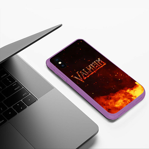 Чехол iPhone XS Max матовый Valheim огненный лого / 3D-Фиолетовый – фото 3