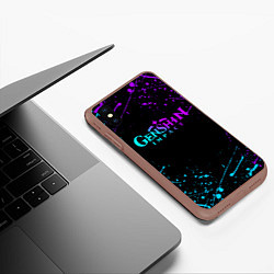 Чехол iPhone XS Max матовый GENSHIN IMPACT NEON LOGO, цвет: 3D-коричневый — фото 2