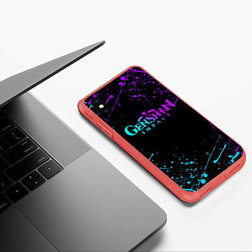 Чехол iPhone XS Max матовый GENSHIN IMPACT NEON LOGO / 3D-Красный – фото 3