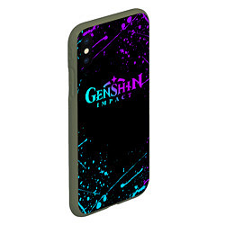 Чехол iPhone XS Max матовый GENSHIN IMPACT NEON LOGO, цвет: 3D-темно-зеленый — фото 2