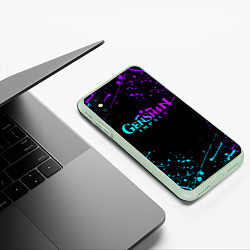 Чехол iPhone XS Max матовый GENSHIN IMPACT NEON LOGO, цвет: 3D-салатовый — фото 2