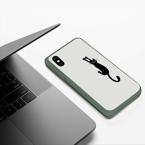 Чехол iPhone XS Max матовый Испуганный кот / 3D-Темно-зеленый – фото 3
