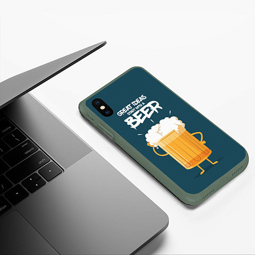 Чехол iPhone XS Max матовый Great Ideas start with a BEER / 3D-Темно-зеленый – фото 3