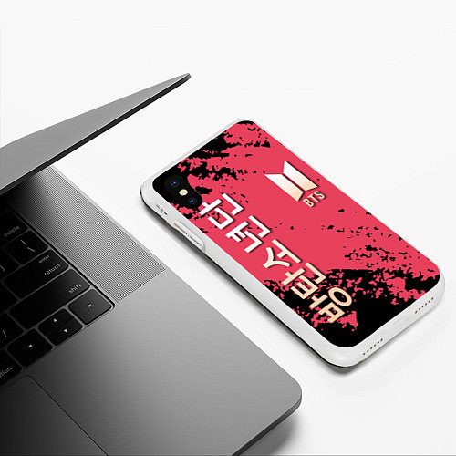 Чехол iPhone XS Max матовый BTS LOGO БТС ЛОГОТИП / 3D-Белый – фото 3