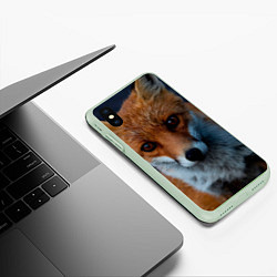 Чехол iPhone XS Max матовый Мудрая лиса, цвет: 3D-салатовый — фото 2