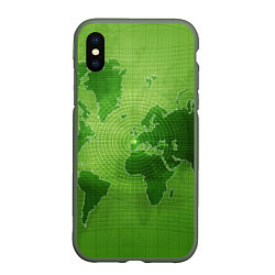 Чехол iPhone XS Max матовый Карта мира, цвет: 3D-темно-зеленый