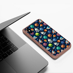 Чехол iPhone XS Max матовый Мультяшные планеты, цвет: 3D-коричневый — фото 2