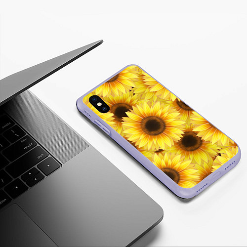 Чехол iPhone XS Max матовый Подсолнухи в поле / 3D-Светло-сиреневый – фото 3