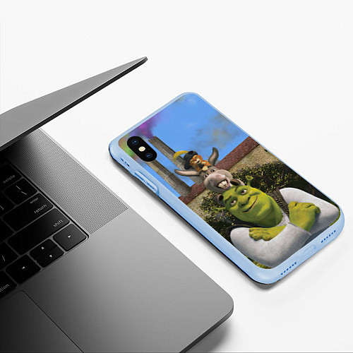 Чехол iPhone XS Max матовый Шрек, Кот и Осёл / 3D-Голубой – фото 3