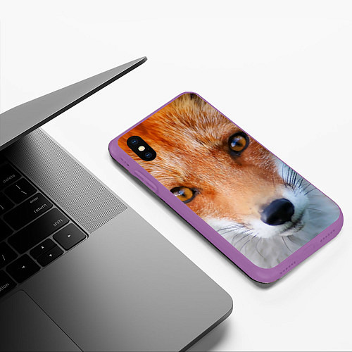 Чехол iPhone XS Max матовый Крупно мордочка лисы / 3D-Фиолетовый – фото 3