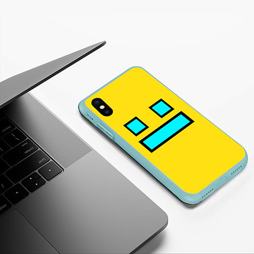 Чехол iPhone XS Max матовый Geometry Dash Smile / 3D-Мятный – фото 3