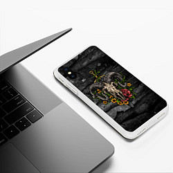 Чехол iPhone XS Max матовый Череп барана в цветах, цвет: 3D-белый — фото 2